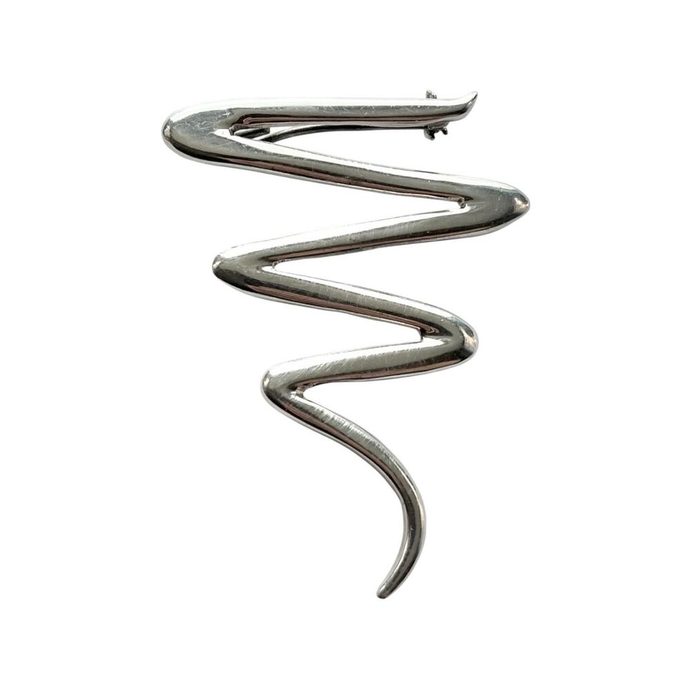 1960s Dulce Mid-century Modernist .925 Silver “Zig-Zag” Serpentine Brooch Pin